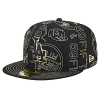 Men's New Era Black Los Angeles Dodgers 59FIFTY Day Allover Fitted Hat