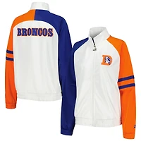 Women's Starter White Denver Broncos Curve Ball Raglan Full-Zip Track Jacket