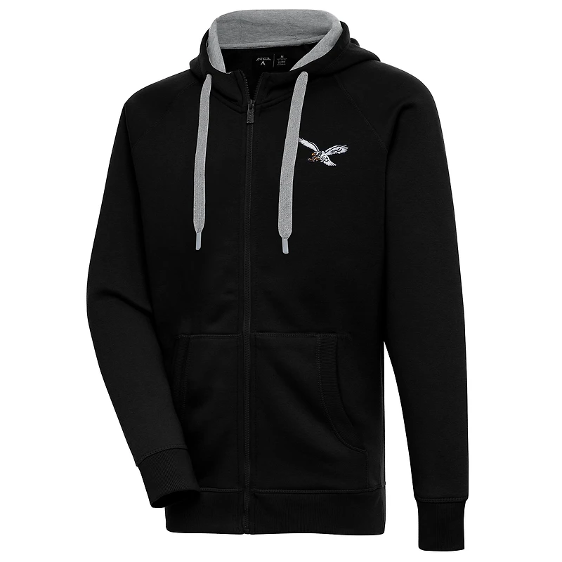 Men's Antigua Black Philadelphia Eagles Throwback Logo Victory Full-Zip Hoodie