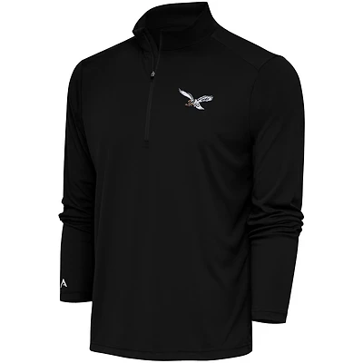 Men's Antigua Black Philadelphia Eagles Throwback Logo Tribute Quarter-Zip Pullover Top