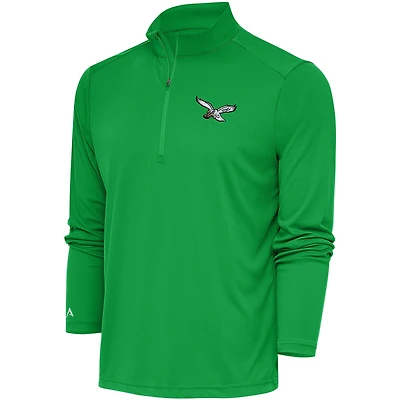 Men's Antigua Kelly Green Philadelphia Eagles Throwback Logo Tribute Quarter-Zip Pullover Top