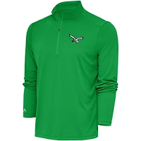 Men's Antigua Kelly Green Philadelphia Eagles Throwback Logo Tribute Quarter-Zip Pullover Top