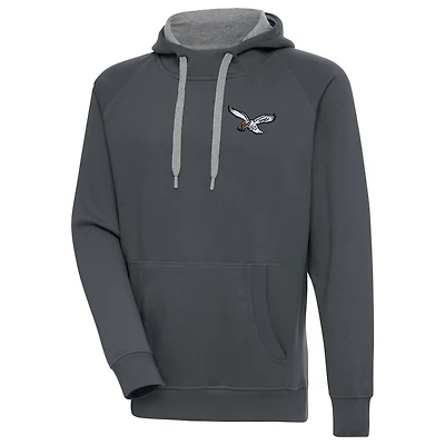 Men's Antigua Charcoal Philadelphia Eagles Throwback Logo Victory Pullover Hoodie