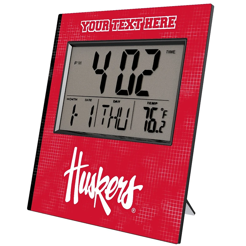 Keyscaper Nebraska Huskers Cross Hatch Personalized Digital Desk Clock