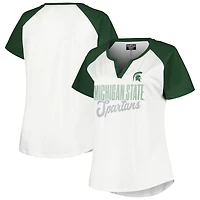Women's Profile White/Green Michigan State Spartans Plus Size Best Squad Shimmer Raglan Notch Neck T-Shirt