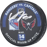 Adam Fox New York Rangers Autographed Practice-Used Puck Used During Warmups vs. Washington Capitals on March 14, 2023
