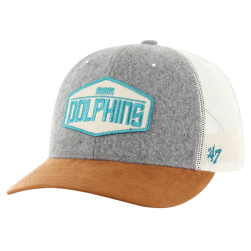 Men's '47 Heather Gray/Tan Miami Dolphins Drover Trucker Adjustable Hat