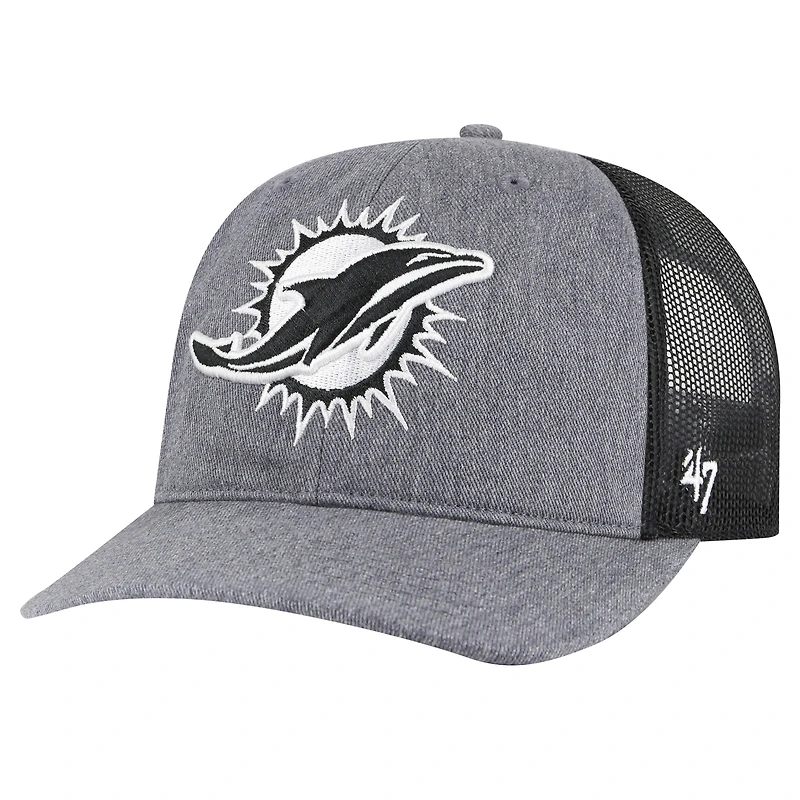 Men's '47 Heather Charcoal Miami Dolphins Carbon Trucker Adjustable Hat