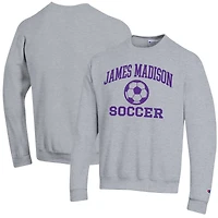 Men's Champion Heather Gray James Madison Dukes Soccer Icon Powerblend Pullover Sweatshirt
