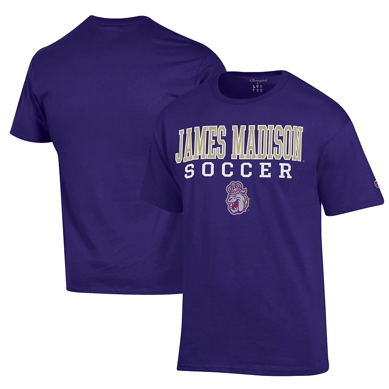 Men's Champion Purple James Madison Dukes Soccer Stack Logo Powerblend T-Shirt