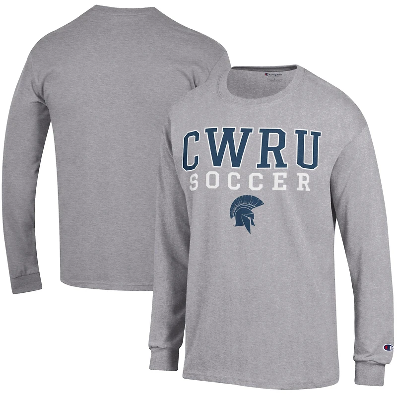 Men's Champion Heather Gray Case Western Reserve Spartans Soccer Stacked Logo Long Sleeve T-Shirt