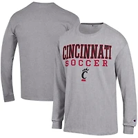 Men's Champion Heather Gray Cincinnati Bearcats Soccer Stacked Logo Long Sleeve T-Shirt