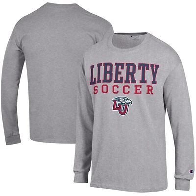 Men's Champion Heather Gray Liberty Flames Soccer Stacked Logo Long Sleeve T-Shirt