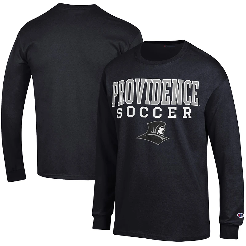 Men's Champion Black Providence Friars Soccer Stacked Logo Long Sleeve T-Shirt