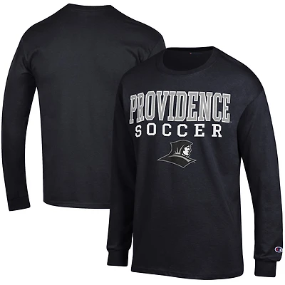 Men's Champion Black Providence Friars Soccer Stacked Logo Long Sleeve T-Shirt