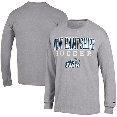 Men's Champion Heather Gray New Hampshire Wildcats Soccer Stacked Logo Long Sleeve T-Shirt