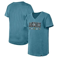 Girls Youth New Era Teal Jacksonville Jaguars Flip Sequin V-Neck T-Shirt