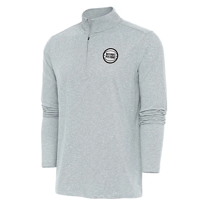 Men's Antigua Heather Gray Detroit Pistons Metallic Logo Hunk Quarter-Zip Pullover