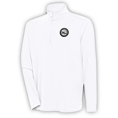 Men's Antigua White Philadelphia 76ers Metallic Logo Hunk Quarter-Zip Pullover