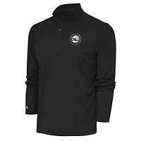 Men's Antigua Charcoal Philadelphia 76ers Metallic Logo Tribute Quarter-Zip Pullover