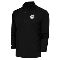 Men's Antigua Black Detroit Pistons Metallic Logo Tribute Quarter-Zip Pullover