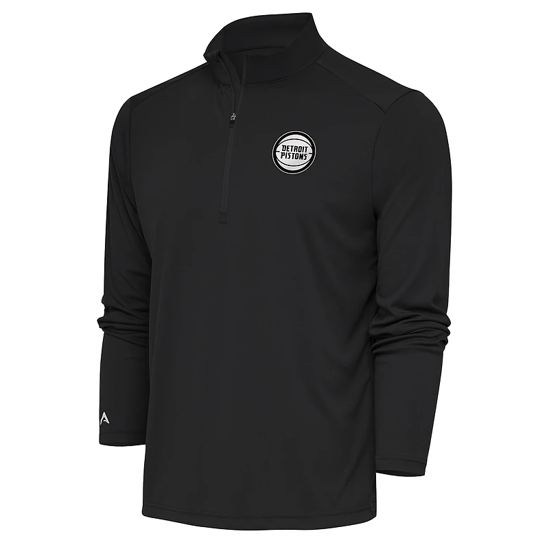 Men's Antigua Charcoal Detroit Pistons Metallic Logo Tribute Quarter-Zip Pullover