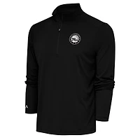 Men's Antigua Black Philadelphia 76ers Metallic Logo Tribute Quarter-Zip Pullover