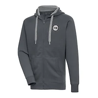 Men's Antigua Charcoal Detroit Pistons Metallic Logo Victory Raglan Full-Zip Hoodie