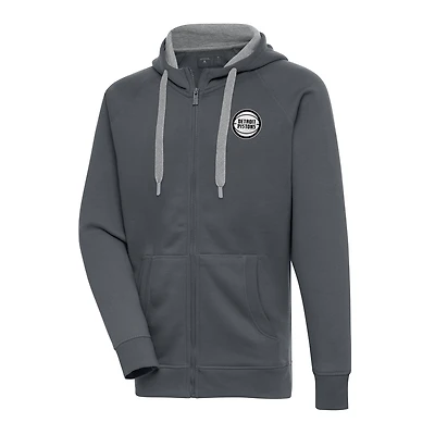Men's Antigua Charcoal Detroit Pistons Metallic Logo Victory Raglan Full-Zip Hoodie