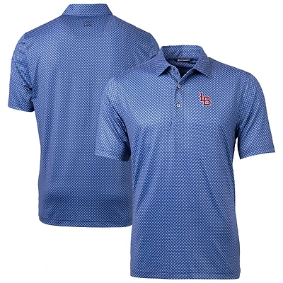 Men's Cutter & Buck Navy Louisville Bats Pike Banner Print Stretch Polo