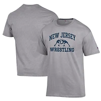 Men's Champion Heather Gray College of New Jersey Lions Wrestling Icon T-Shirt