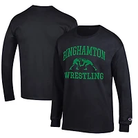 Men's Champion Black Binghamton Bearcats Wrestling Icon Long Sleeve T-Shirt