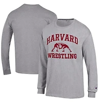 Men's Champion Heather Gray Harvard Crimson Wrestling Icon Long Sleeve T-Shirt