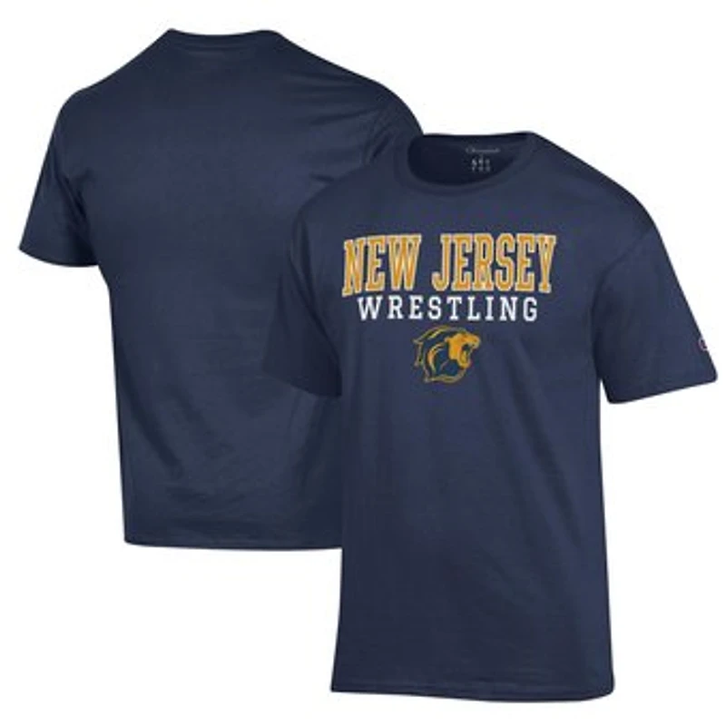 Men's Champion Navy College of New Jersey Lions Wrestling Stack Logo T-Shirt