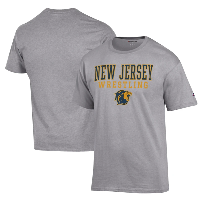 Men's Champion Gray College of New Jersey Lions Wrestling Stack Logo T-Shirt