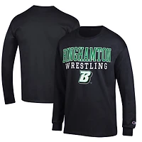 Men's Champion Black Binghamton Bearcats Wrestling Stacked Logo Long Sleeve T-Shirt