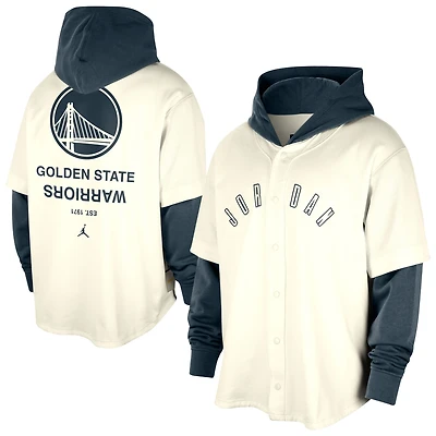 Men's Jordan Brand Cream/Navy Golden State Warriors Courtside Statement Edition MVP Jersey Pullover Hoodie