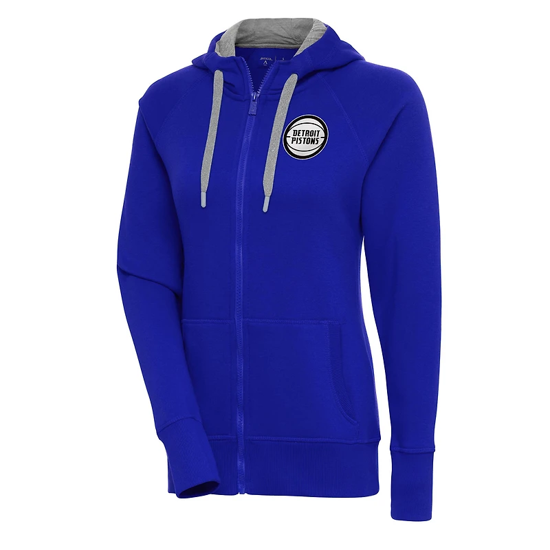 Women's Antigua  Royal Detroit Pistons Metallic Logo Victory Full-Zip Hoodie