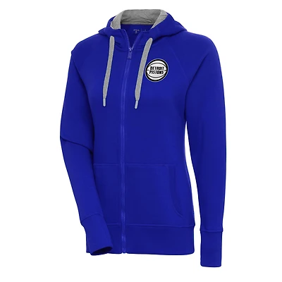 Women's Antigua  Royal Detroit Pistons Metallic Logo Victory Full-Zip Hoodie