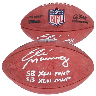 Eli Manning New York Giants Autographed Wilson Duke Full Color Football with "SB XLII MVP" and "SB XLVI MVP" Inscriptions
