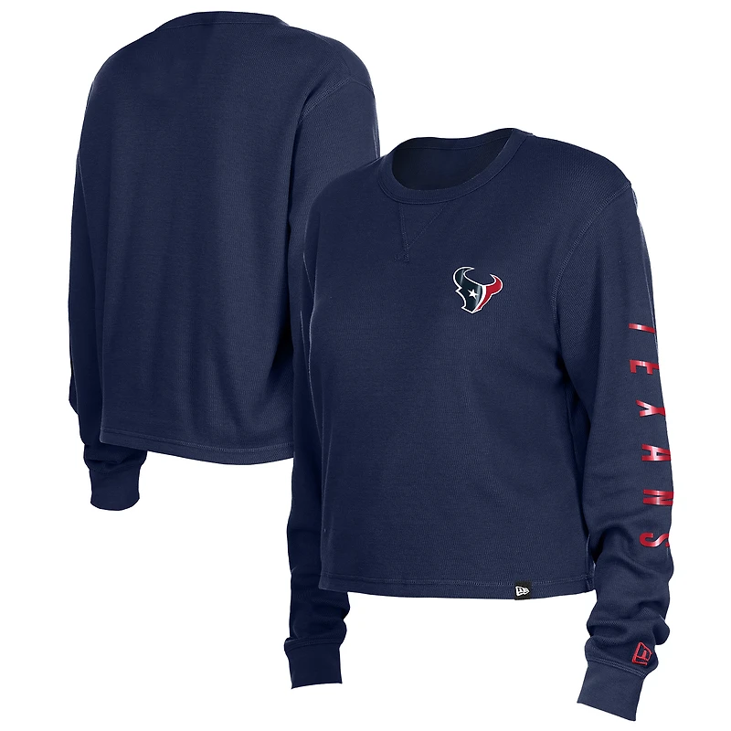 Women's New Era Navy Houston Texans Sport Night Thermal Long Sleeve Cropped T-Shirt