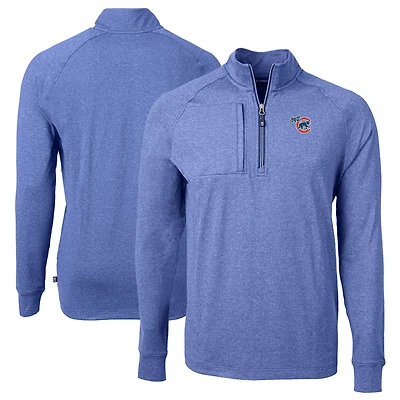 Men's Cutter & Buck  Heather Blue Iowa Cubs Adapt Eco Knit Heather Big & Tall Quarter-Zip Pullover Top