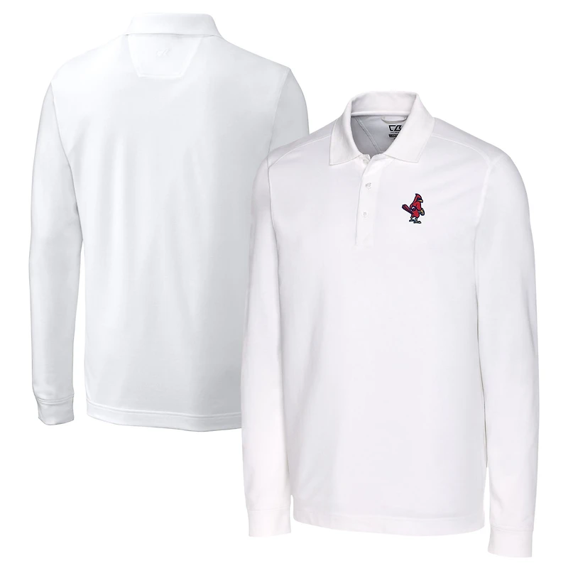 Men's Cutter & Buck  White Memphis Redbirds Advantage Tri-Blend Pique Big & Tall Long Sleeve Polo