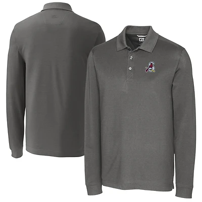 Men's Cutter & Buck  Gray Springfield Cardinals Advantage Tri-Blend Pique Big & Tall Long Sleeve Polo