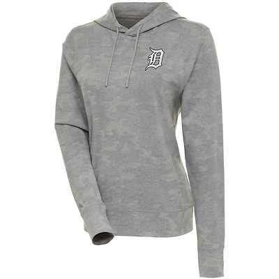 Women's Antigua  White Detroit Tigers Brushed Metallic Respite Pullover Hoodie