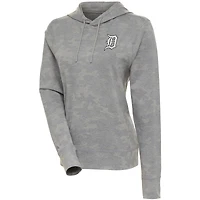 Women's Antigua  White Detroit Tigers Brushed Metallic Respite Pullover Hoodie