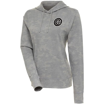 Women's Antigua  White Chicago Cubs Brushed Metallic Respite Pullover Hoodie