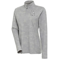 Women's Antigua  White Los Angeles Dodgers Brushed Metallic Respond Quarter-Zip Pullover Top