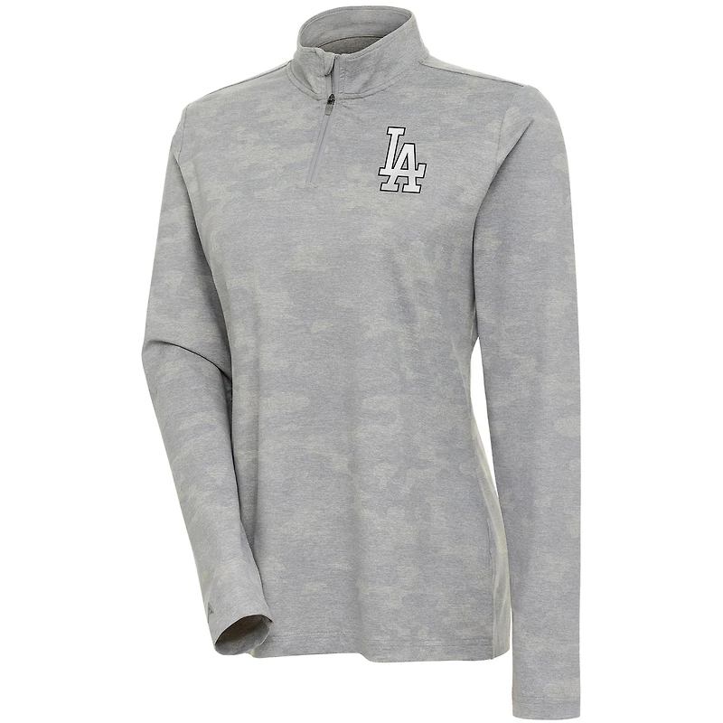 Women's Antigua  White Los Angeles Dodgers Brushed Metallic Respond Quarter-Zip Pullover Top