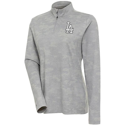 Women's Antigua  White Los Angeles Dodgers Brushed Metallic Respond Quarter-Zip Pullover Top